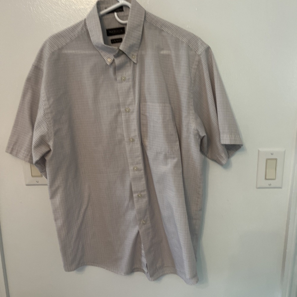 Van Heusen Mens Gray Check Short Sleeve Button Up Shirt Size L 16-16.5
